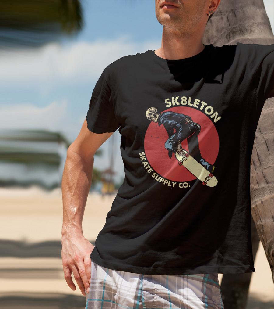 SK8leton Skate Supply Co Halloween Skateboard Skeleton Skater T-Shirt
