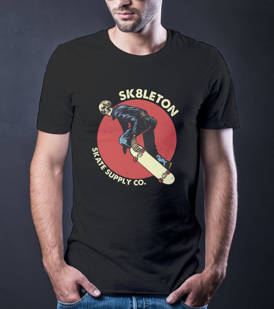 SK8leton Skate Supply Co Halloween Skateboard Skeleton Skater T-Shirt
