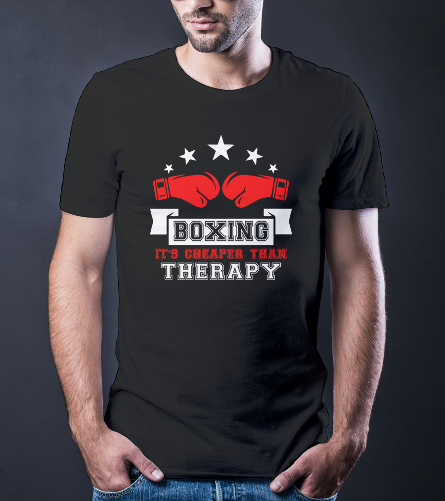 Boxing It's Cheaper Than Therapy Red Gloves Stars Boxer T-Shirt