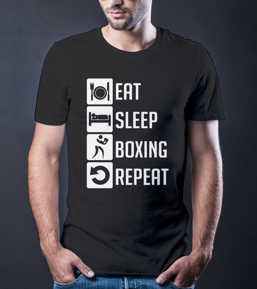 EAT SLEEP BOXING REPEAT Lifestyle Routine Iconic Symbols T-Shirt