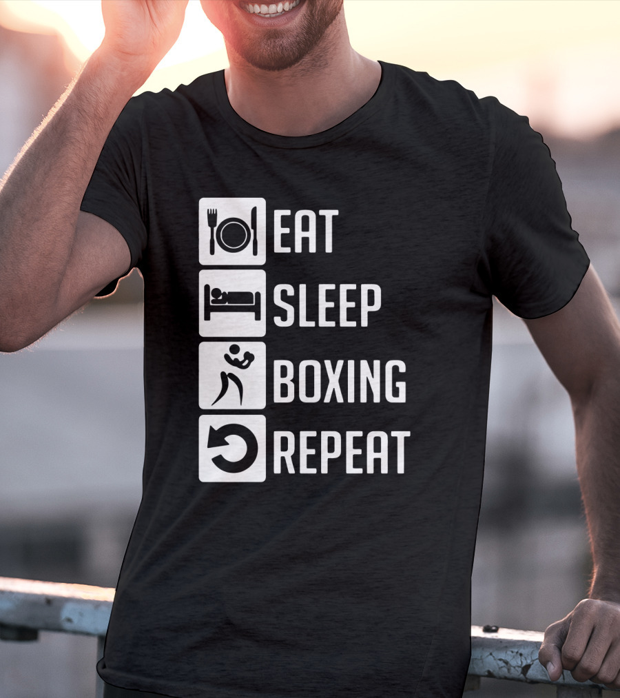 EAT SLEEP BOXING REPEAT Lifestyle Routine Iconic Symbols T-Shirt