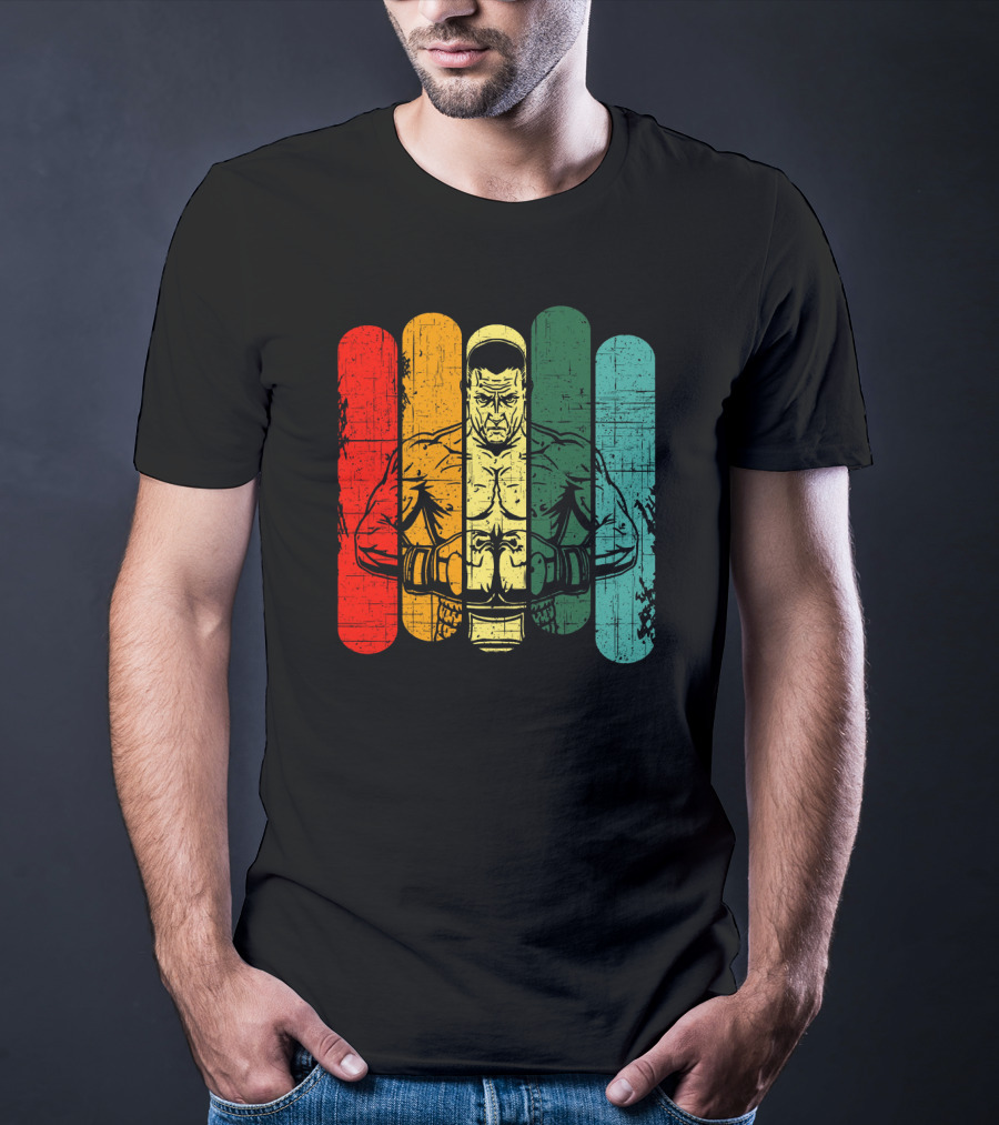 Retro Boxing Champion With Bold Multicolor Stripes T-Shirt