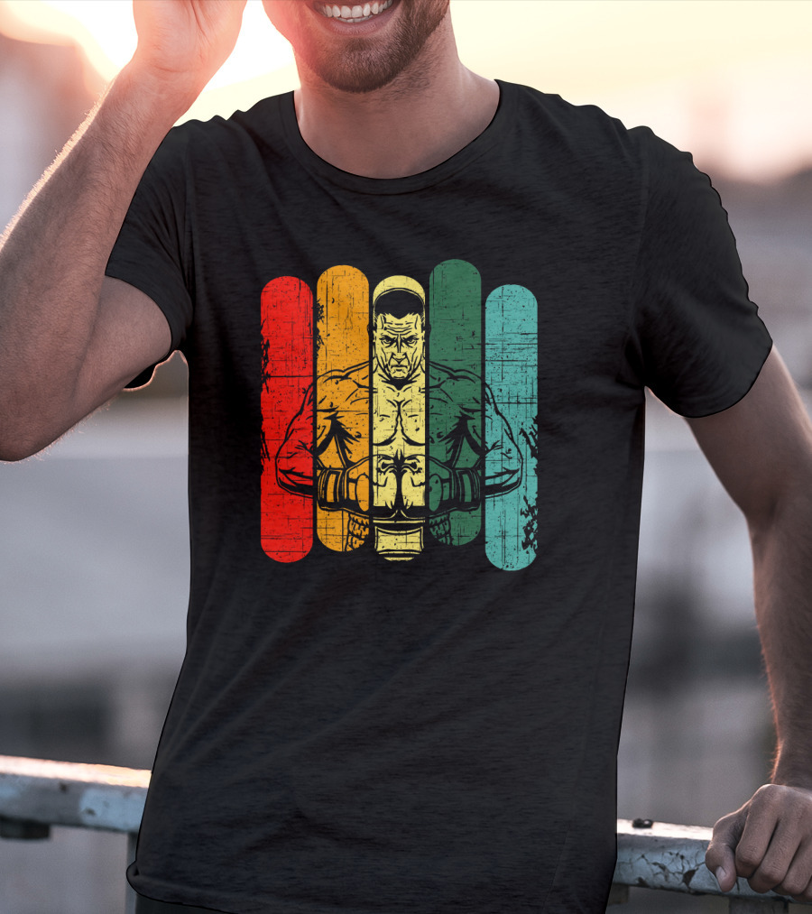 Retro Boxing Champion With Bold Multicolor Stripes T-Shirt