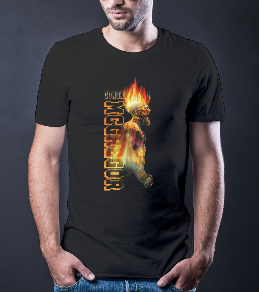 Conor McGregor Fiery Profile MMA Icon With Burning Flame Hair T-Shirt