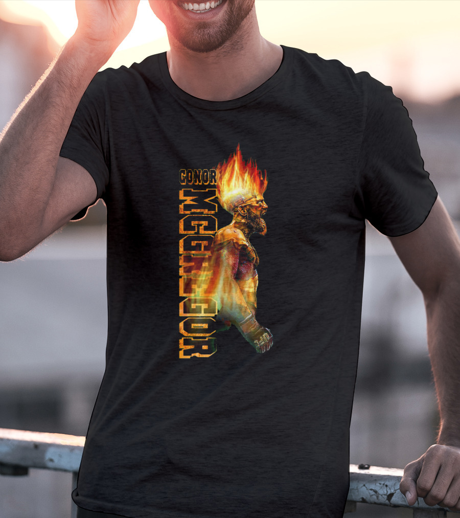 Conor McGregor Fiery Profile MMA Icon With Burning Flame Hair T-Shirt