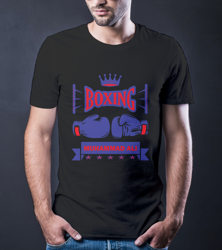 Muhammad Ali Boxing Gloves Crown Stars T-Shirt