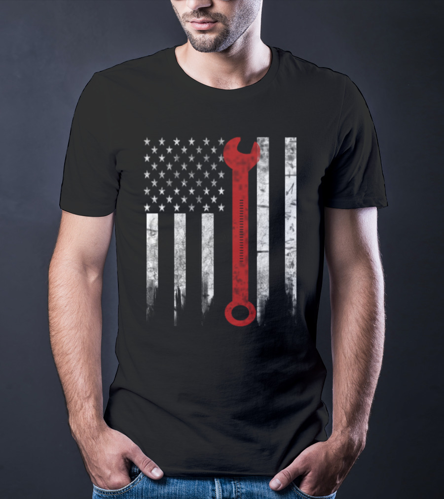 American Flag Wrench Engineer T-Shirt