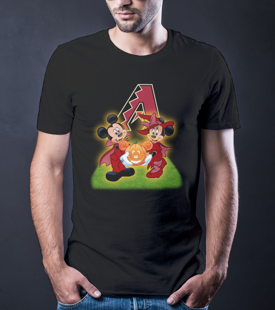 Arizona Diamondbacks Halloween Mickey And Minnie With Pumpkin T-Shirt