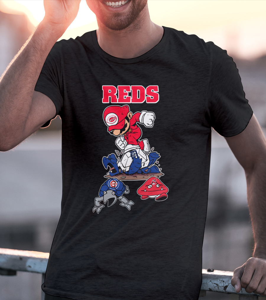 Reds Cincinnati Baseball Super Mario Style Crossover T-Shirt