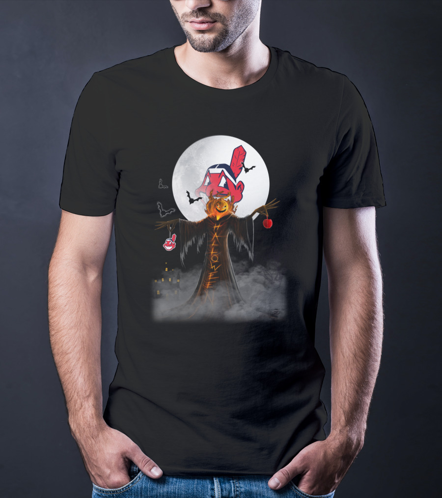 Halloween Cleveland Indians Jack-O'-Lantern Moon Bats T-Shirt