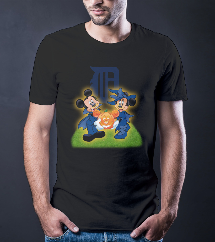 Halloween Detroit Tigers Mickey And Minnie Pumpkin T-Shirt