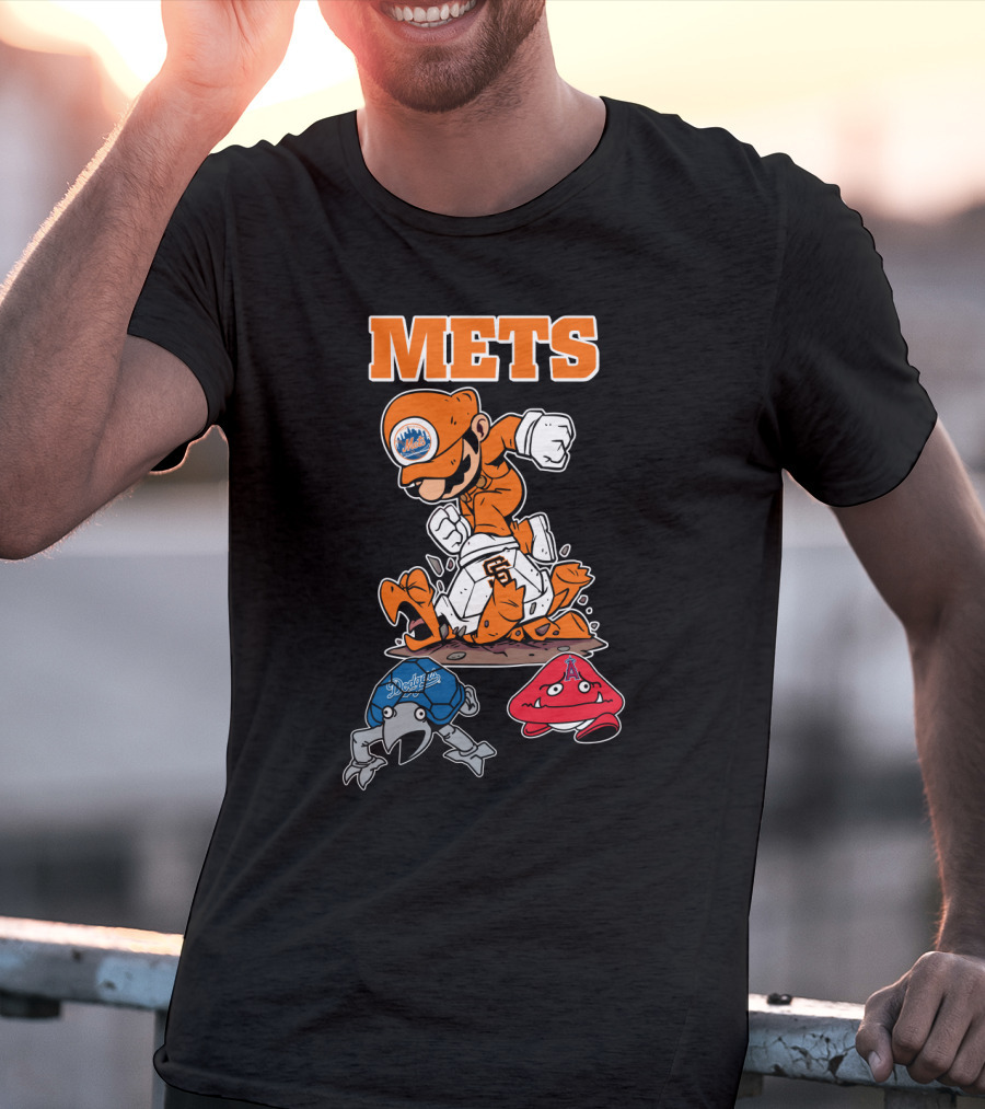 Mets Mario Baseball Crossover With Capsule And Sf Giants Goomba T-Shirt