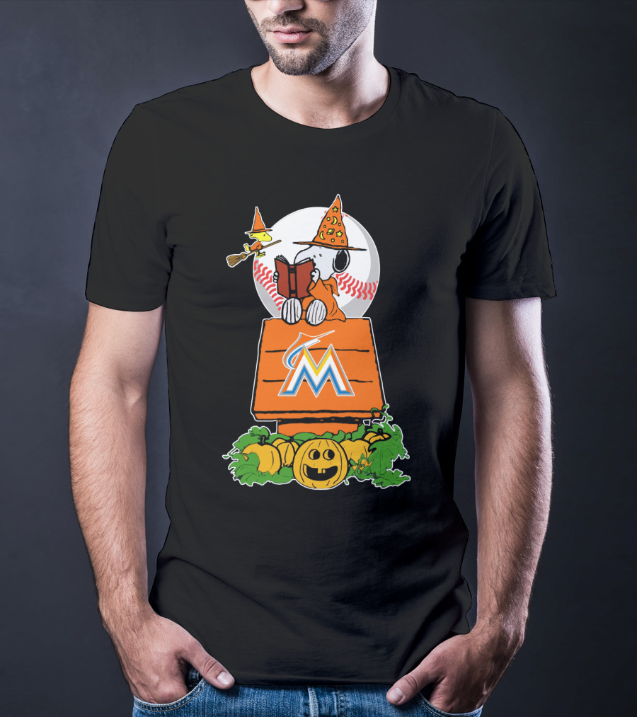 Miami Marlins Halloween Baseball Snoopy Pumpkin T-Shirt
