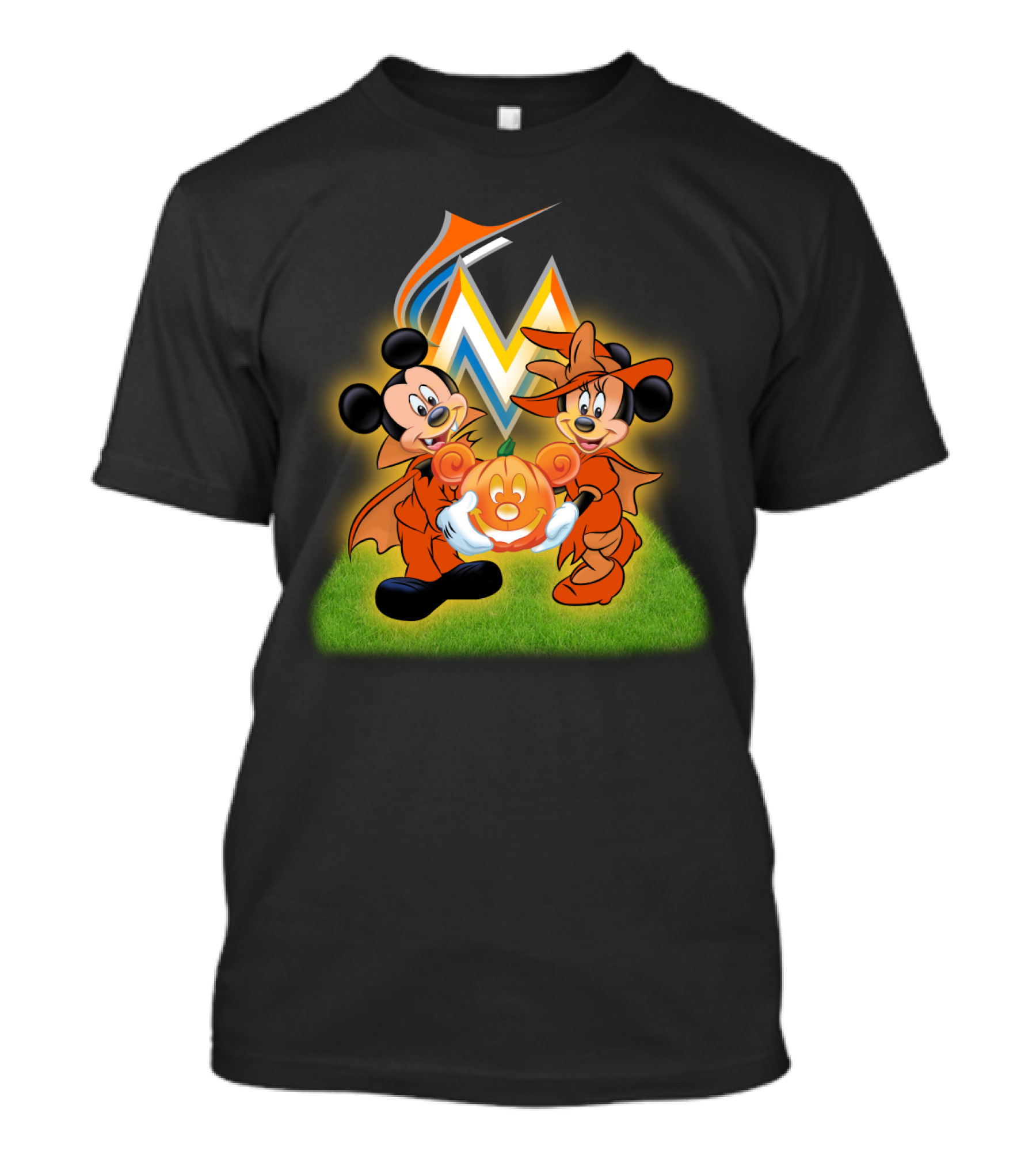 Halloween Miami Marlins Mickey And Minnie With Pumpkin T-Shirt