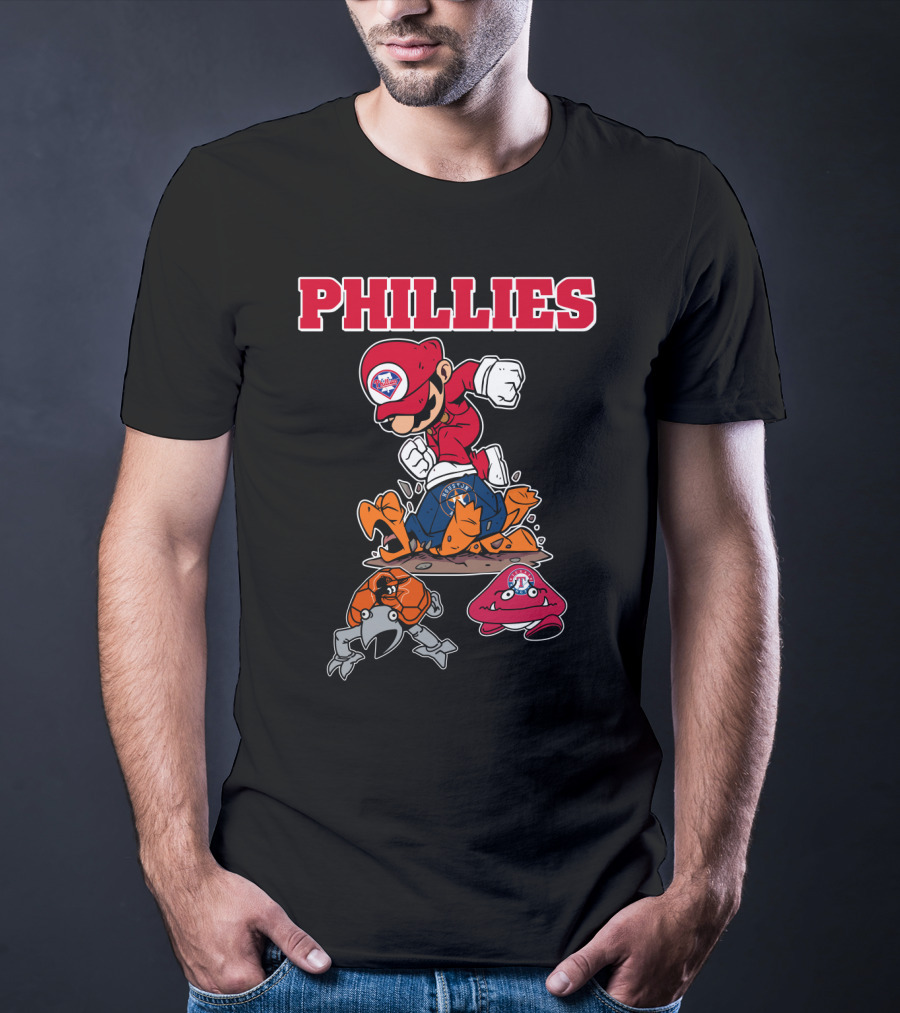 Phillies Mario-Inspired Design With Crab And Hat Characters T-Shirt
