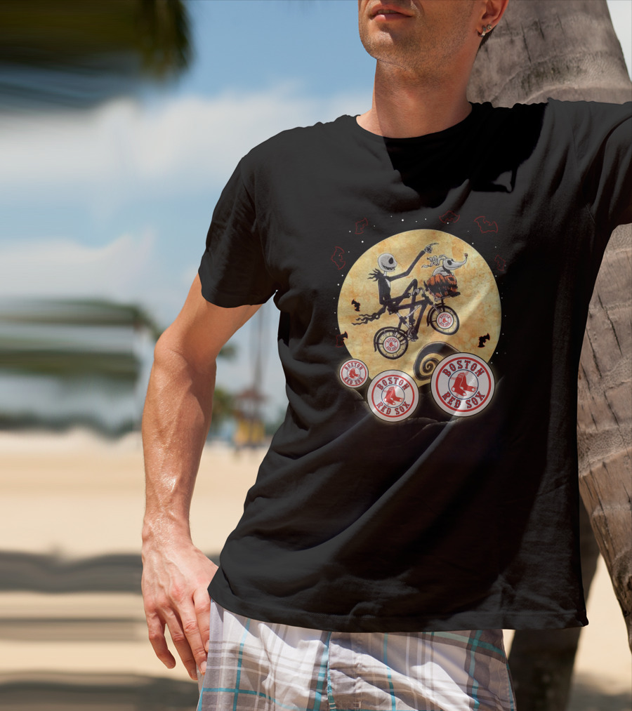 Boston Red Sox Halloween Nightmare Moon Bicycle Scene T-Shirt
