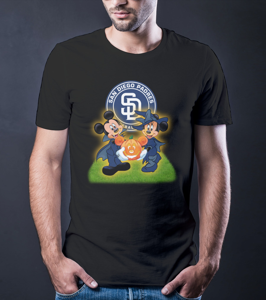 San Diego Padres Halloween Baseball Mickey Minnie Pumpkin T-Shirt