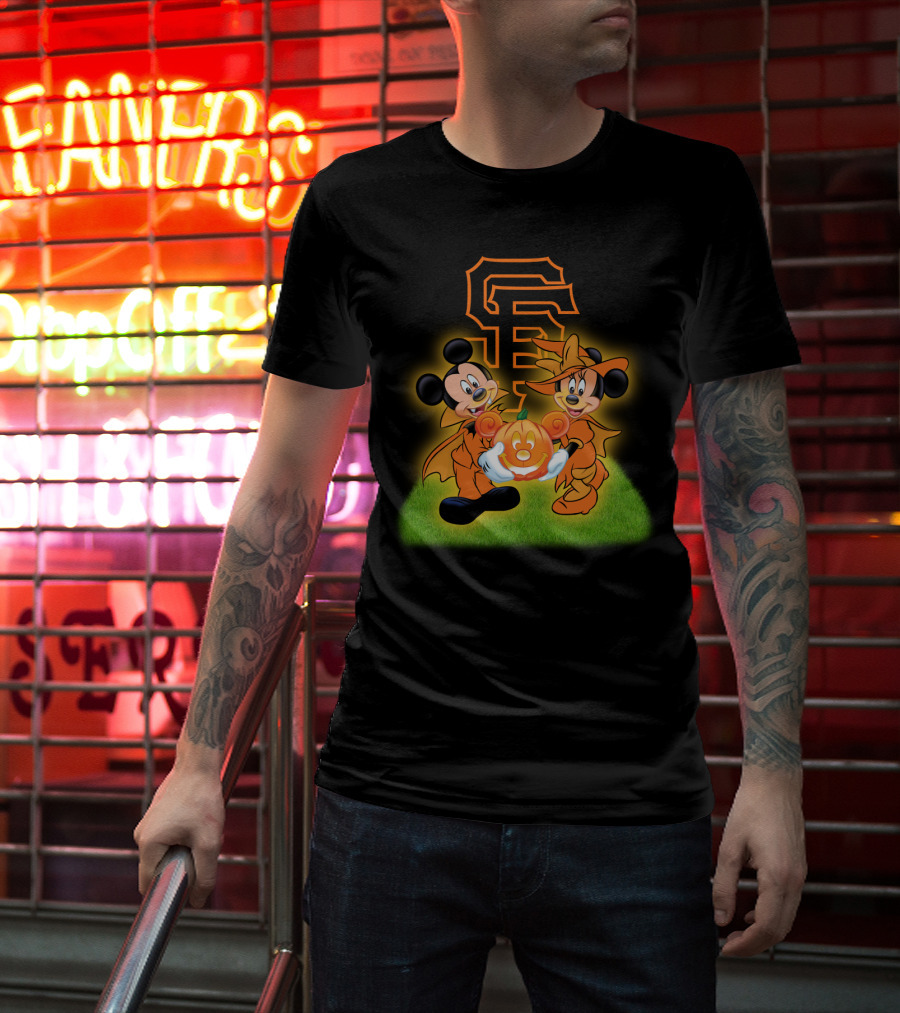 Sf Giants Halloween Mickey And Minnie With Pumpkin T-Shirt
