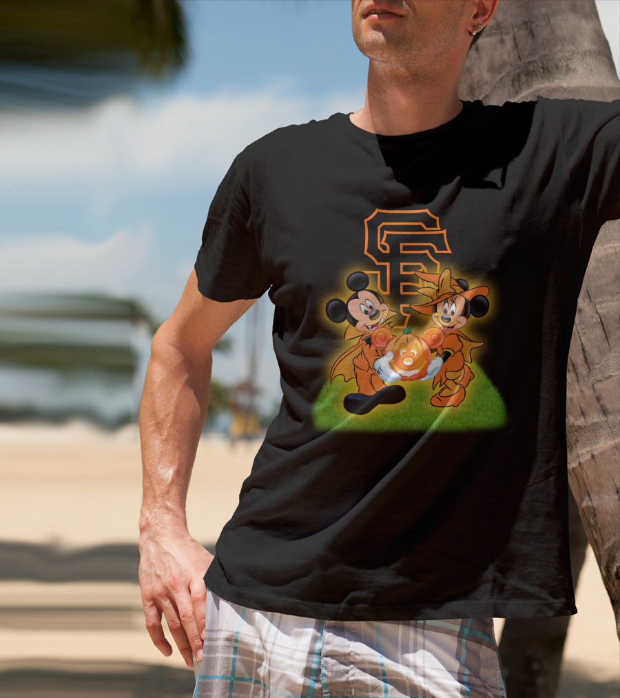 Sf Giants Halloween Mickey And Minnie With Pumpkin T-Shirt