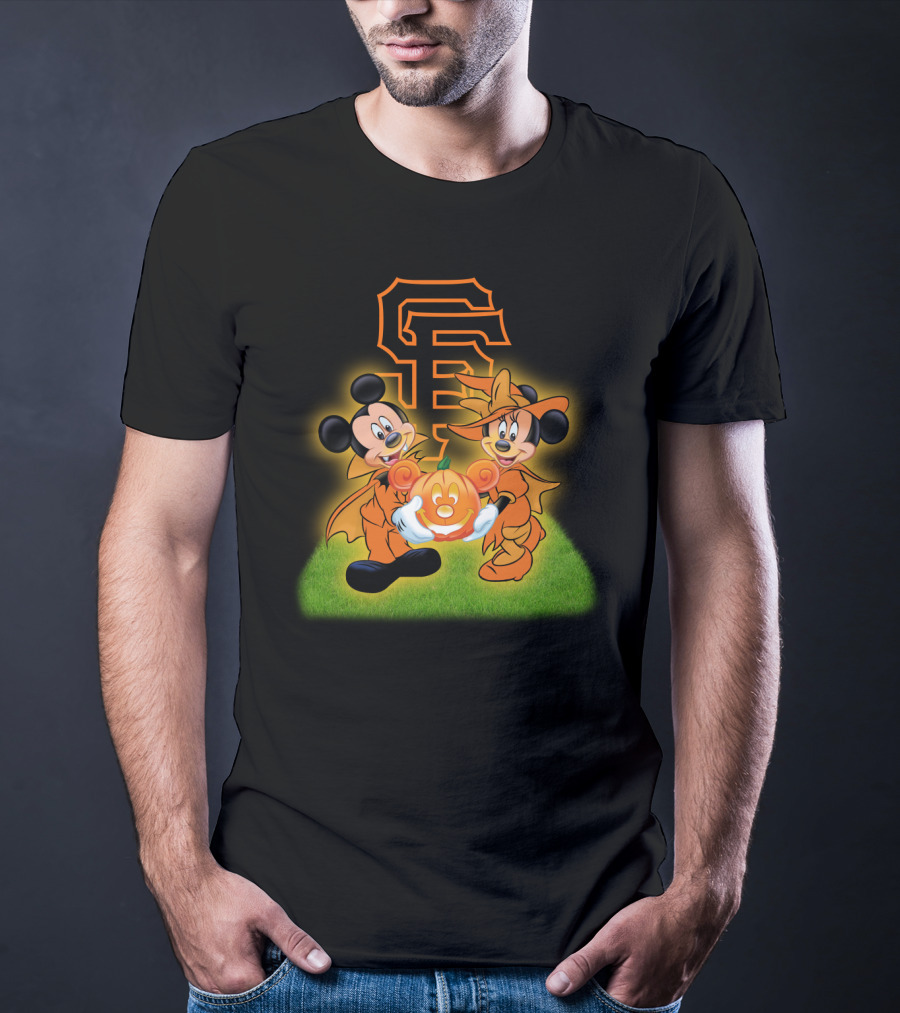 Sf Giants Halloween Mickey And Minnie With Pumpkin T-Shirt