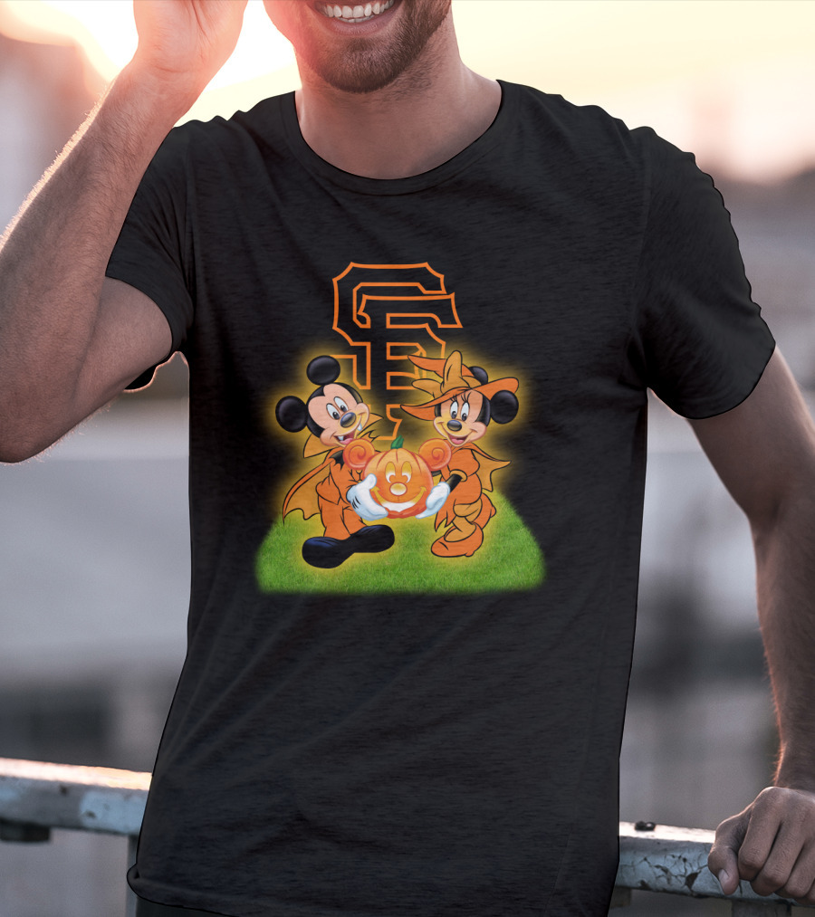 Sf Giants Halloween Mickey And Minnie With Pumpkin T-Shirt