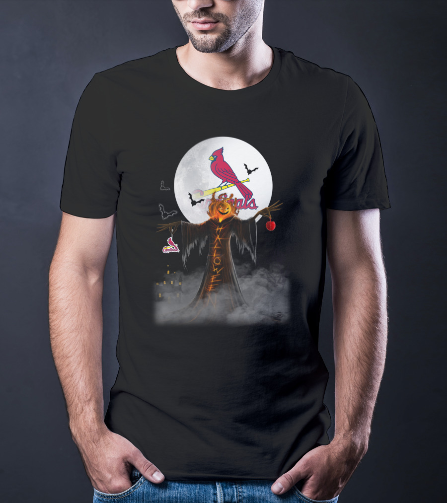 Halloween St. Louis Cardinals Bats Moon Pumpkin Scarecrow T-Shirt
