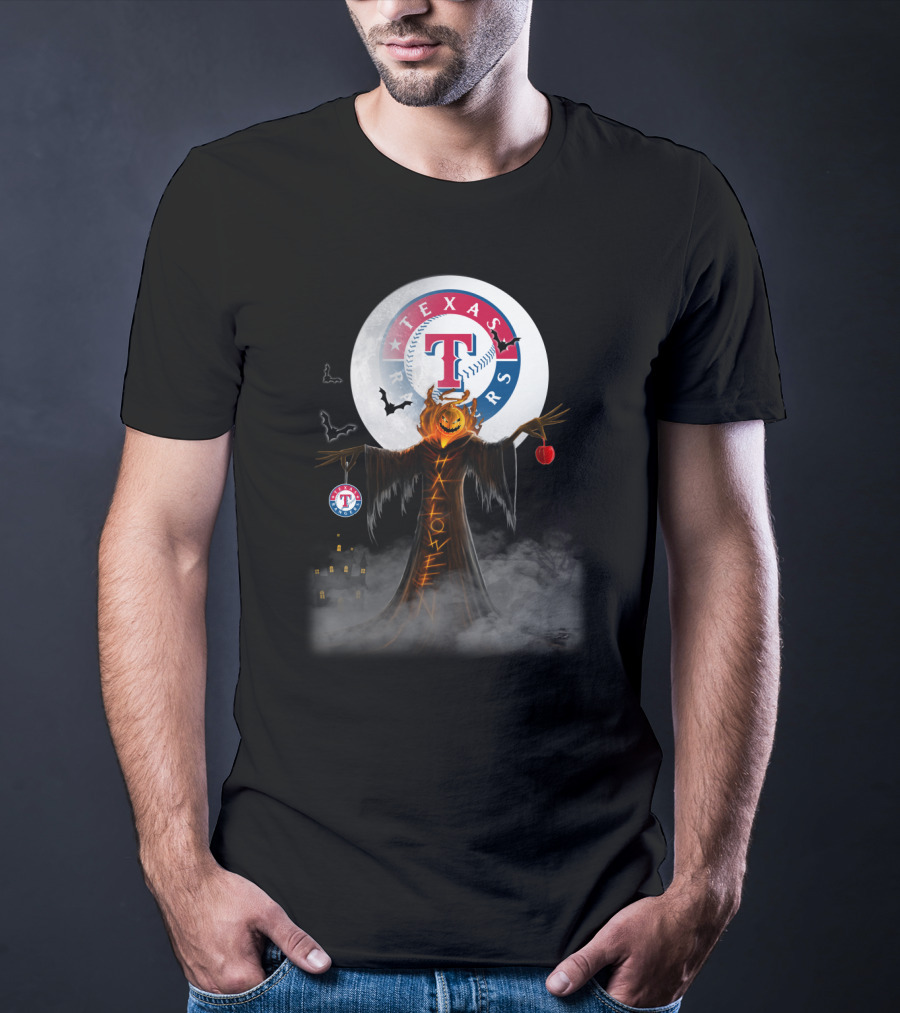 Texas Rangers Halloween Pumpkin Moon Bats T-Shirt