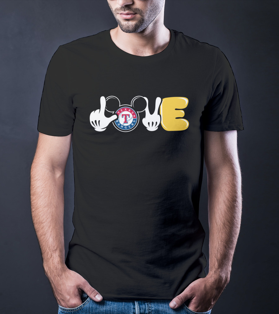 Love Texas Rangers Mickey Mouse Ears And Gloves T-Shirt