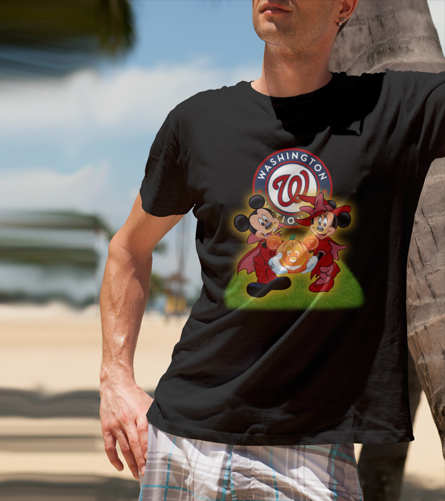 Washington Nationals Halloween Mickey And Minnie With Pumpkin T-Shirt