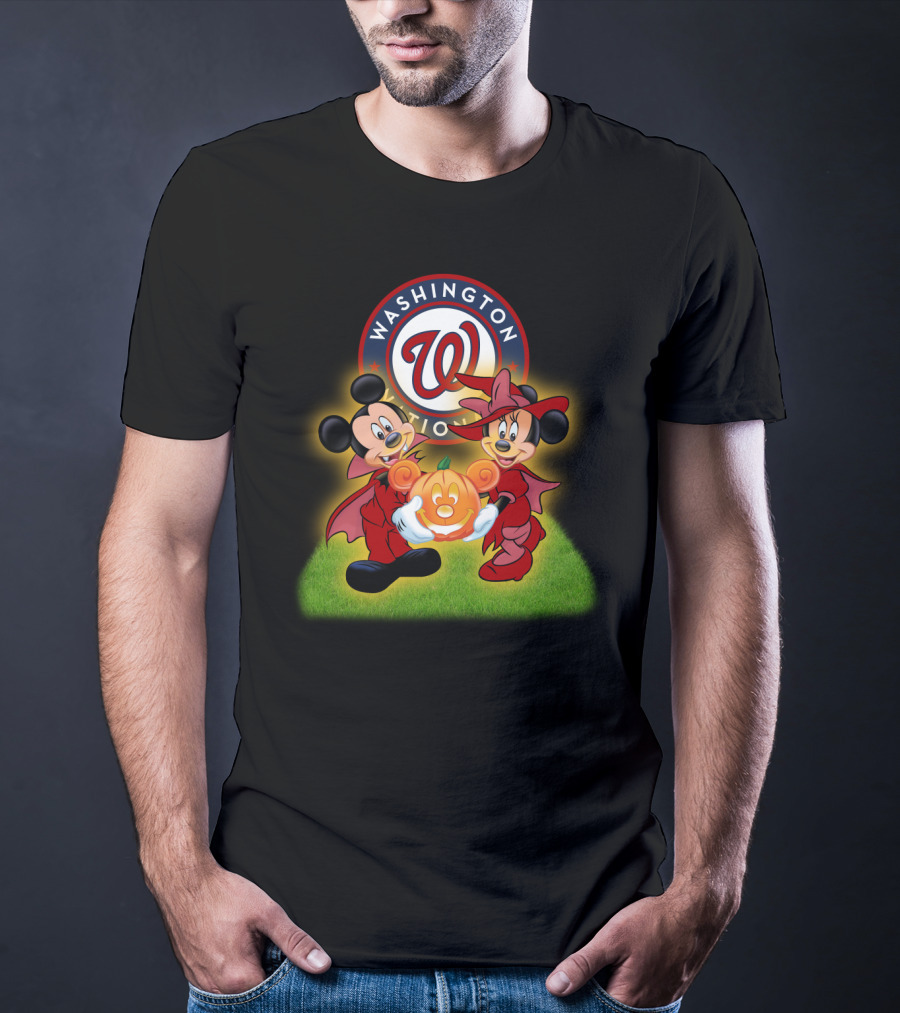 Washington Nationals Halloween Mickey And Minnie With Pumpkin T-Shirt