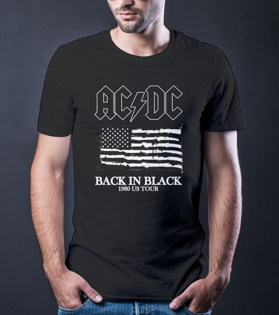 Acdc Back In Black 1980 Us Tour American Flag T-Shirt