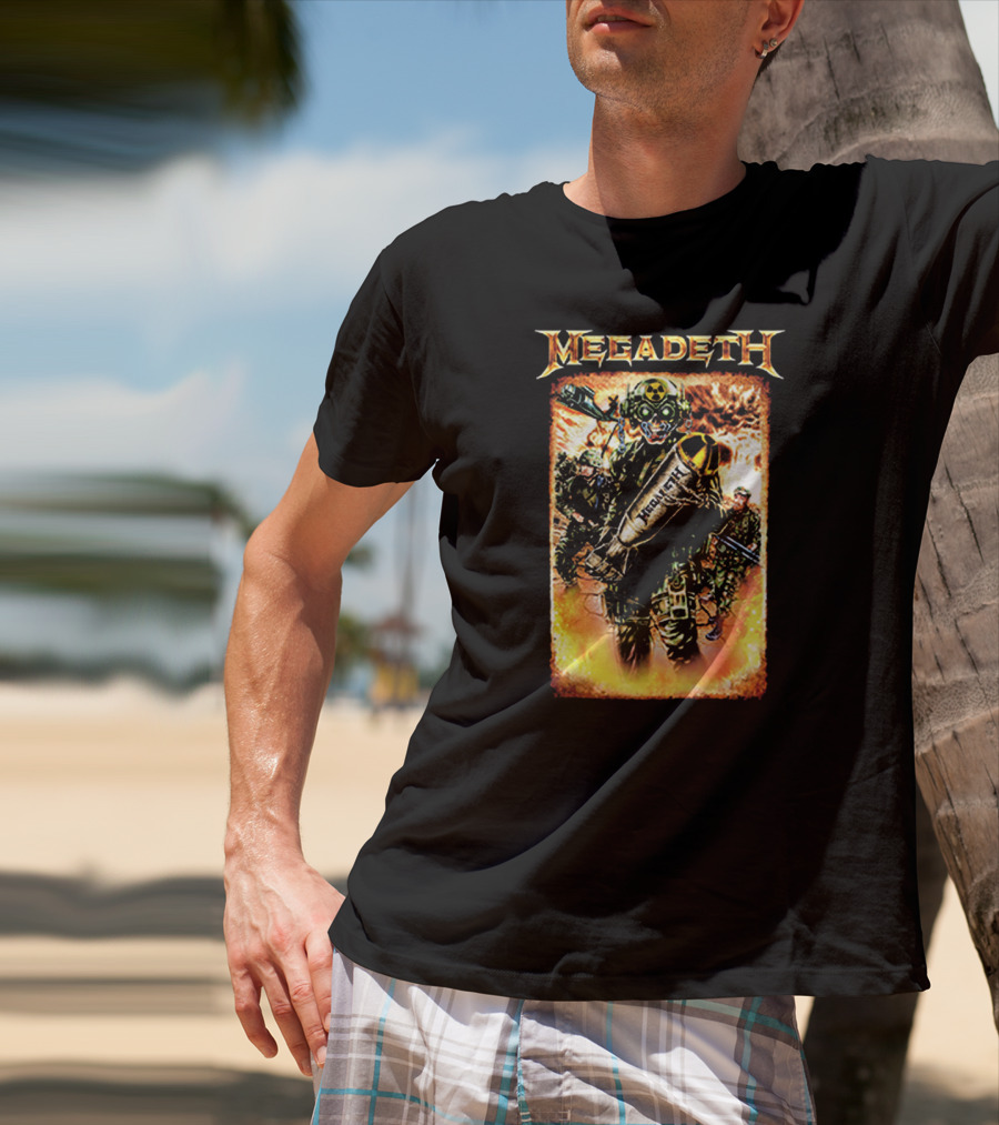 Megadeth Soldiers Holding Bomb With Radiation Symbol In Fiery T-Shirt