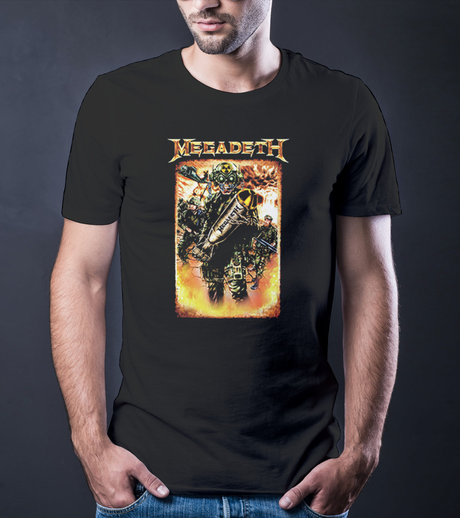 Megadeth Soldiers Holding Bomb With Radiation Symbol In Fiery T-Shirt
