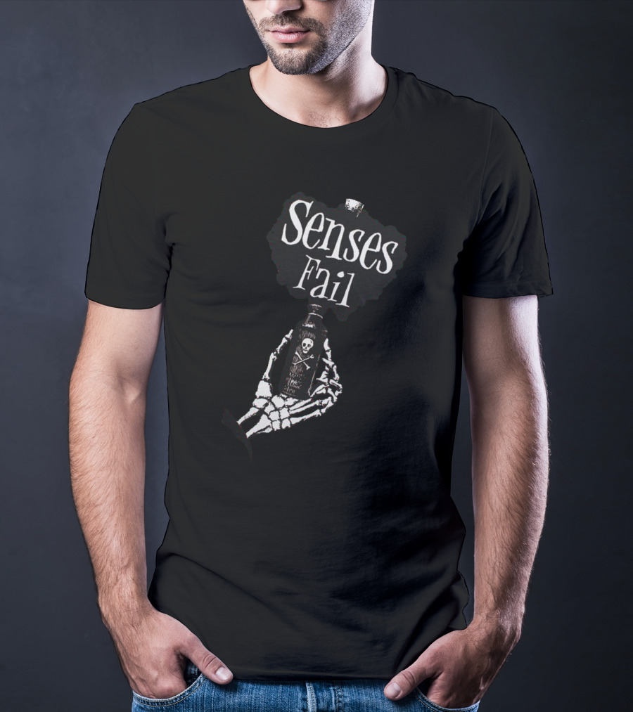 Senses Fail Skeleton Hand Holding Poison Bottle T-Shirt