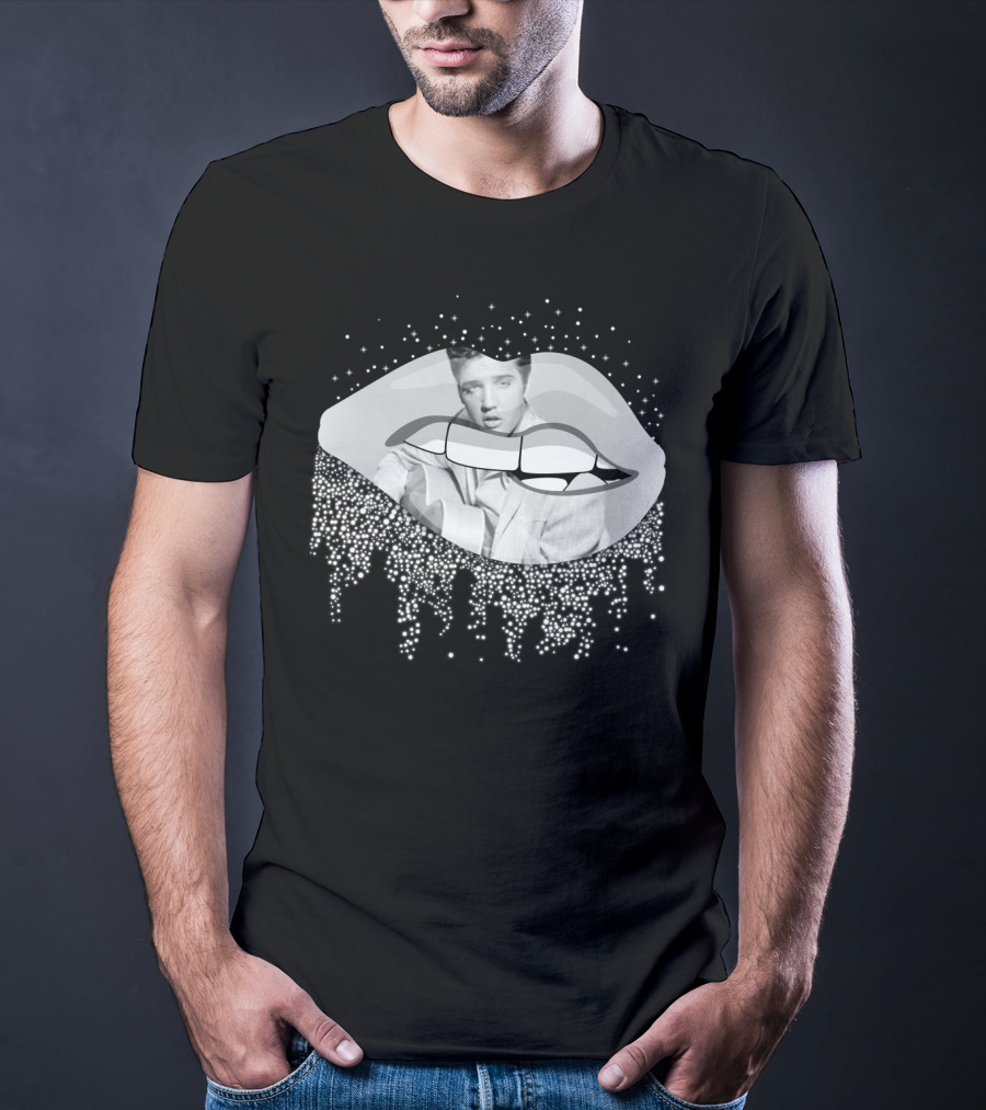 Elvis Presley Iconic Lips Glam Sparkle T-Shirt