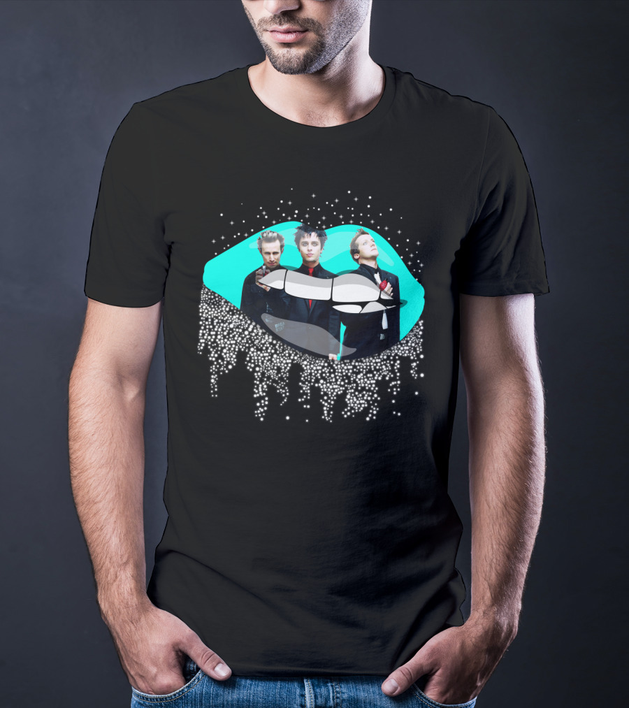 Green Day Dripping Glitter Lip Pop Art Band Members T-Shirt