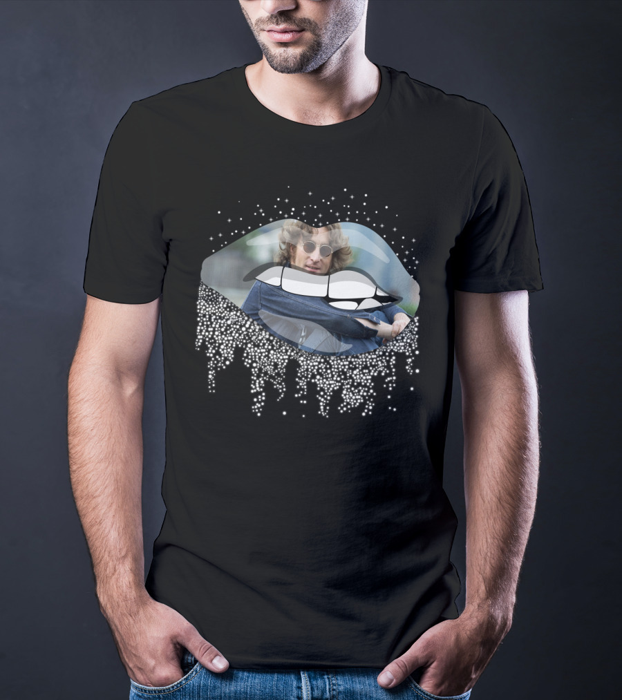John Lennon Iconic Sunglasses And Lips With Glittering Detail T-Shirt