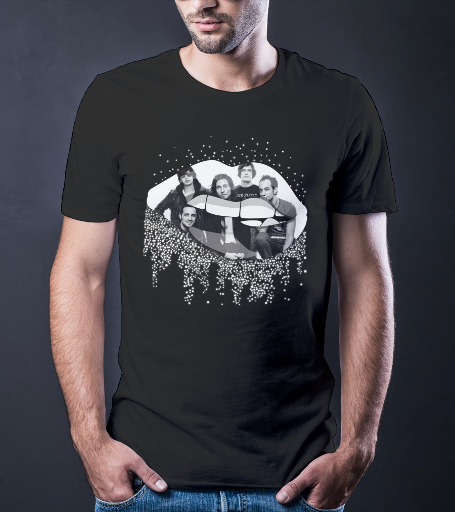 The Strokes Band Overlayed On Glittering Lips T-Shirt