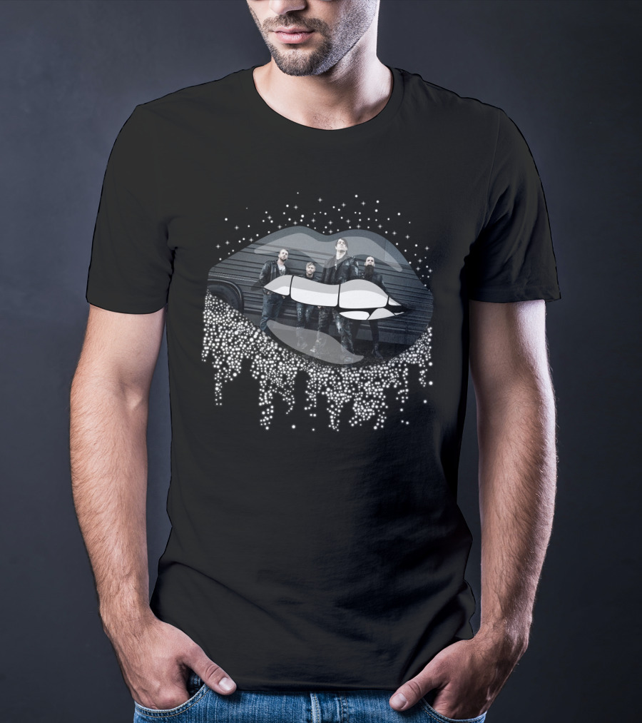 Three Days Grace Band Metallic Lips With Sparkling Silver Effect T-Shirt