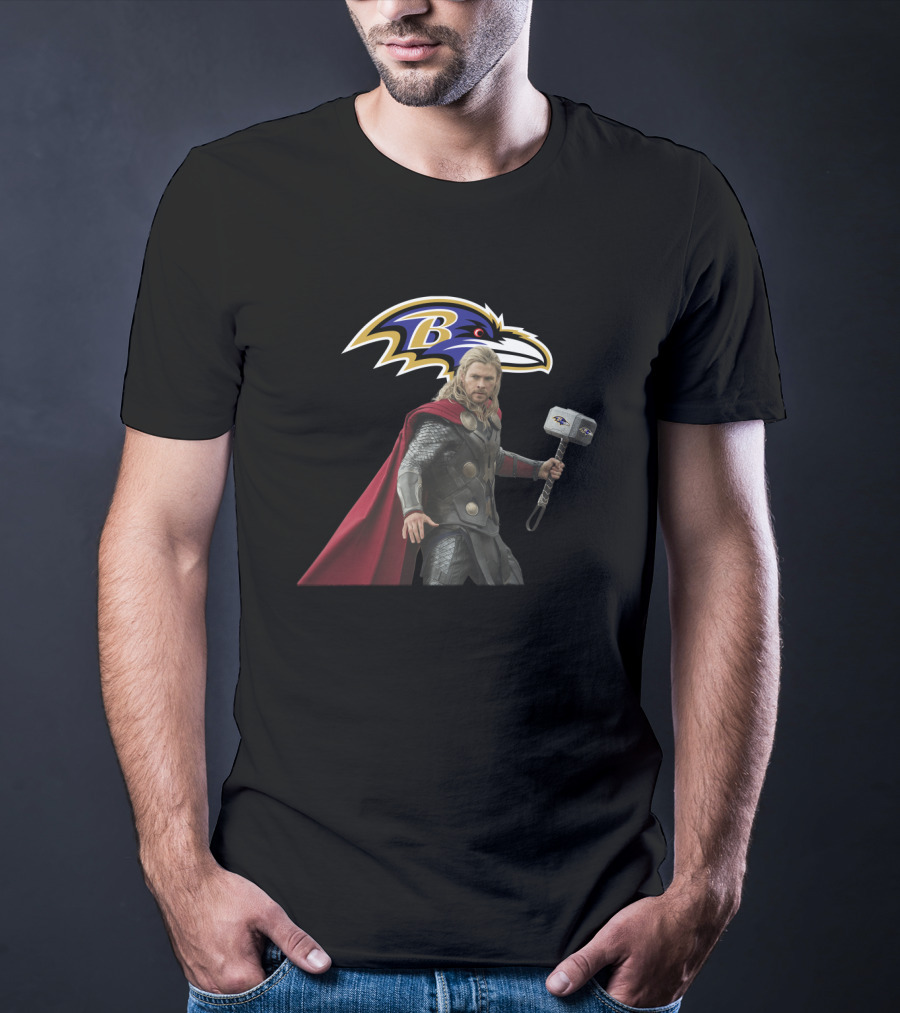 Baltimore Ravens Thor Crossover With Mjolnir Hammer T-Shirt