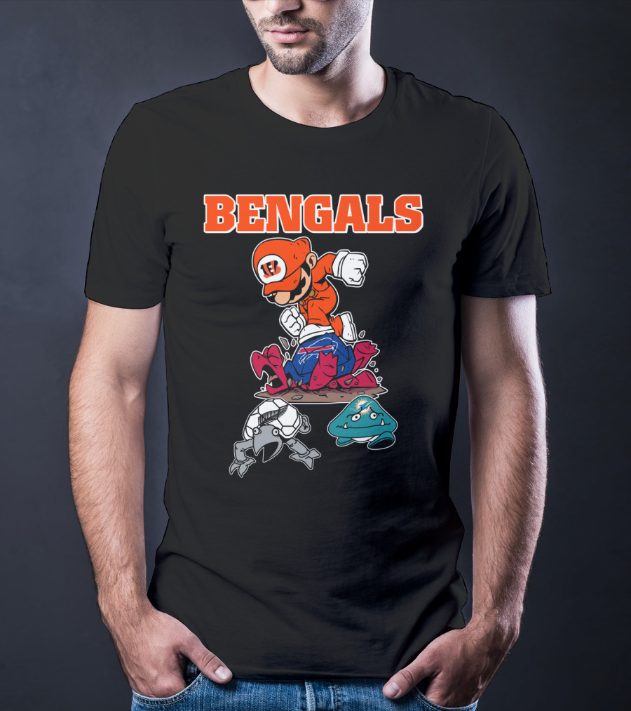 Bengals Mario Parody Knocking Out Football Opponents T-Shirt