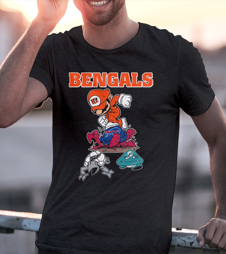 Bengals Mario Parody Knocking Out Football Opponents T-Shirt