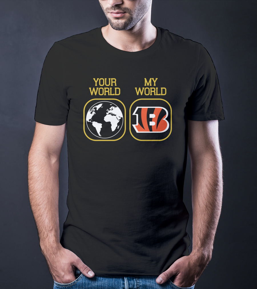 Your World My World Bengals 5 Earth Map Football T-Shirt