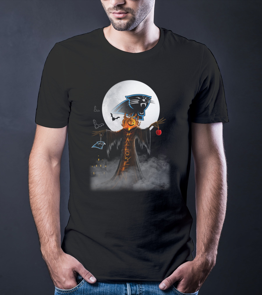 Halloween Carolina Panthers Moonlit Pumpkin Scarecrow T-Shirt