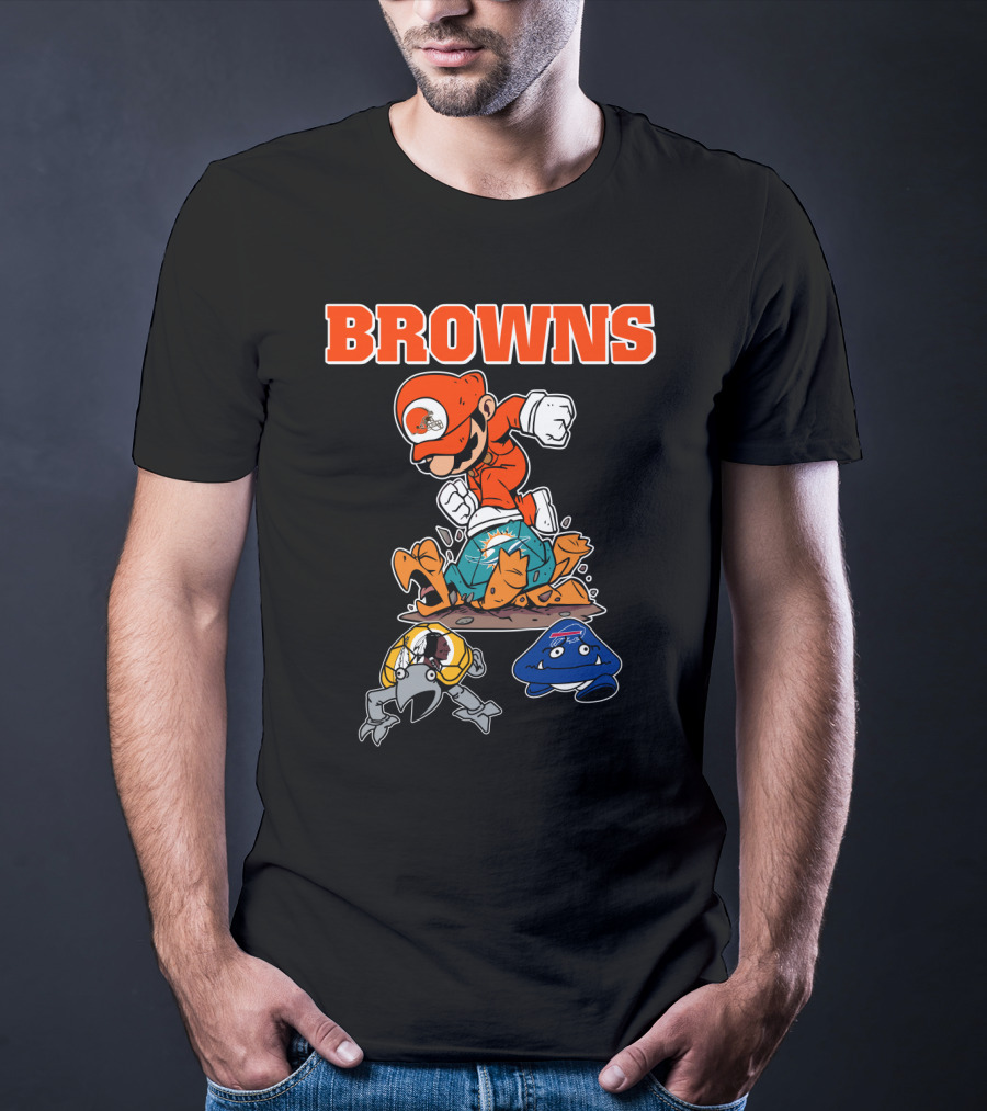 Browns Super Mario Style Character Stomping Nfl Rivals T-Shirt