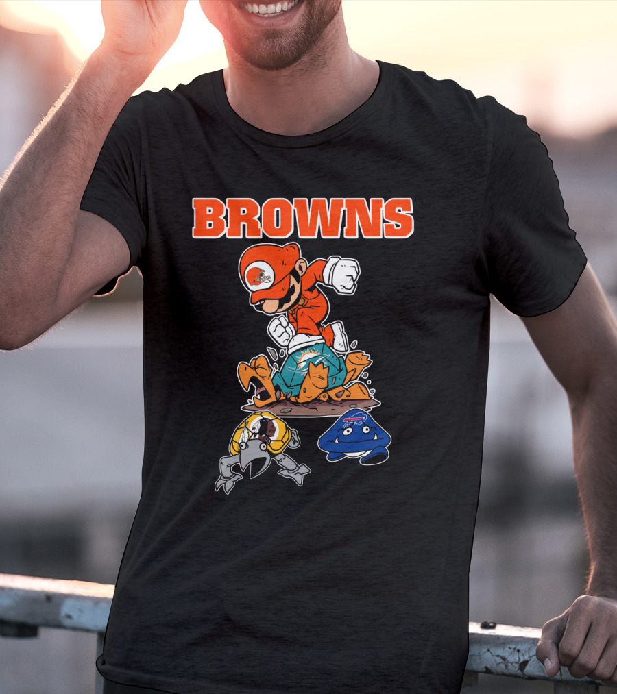 Browns Super Mario Style Character Stomping Nfl Rivals T-Shirt