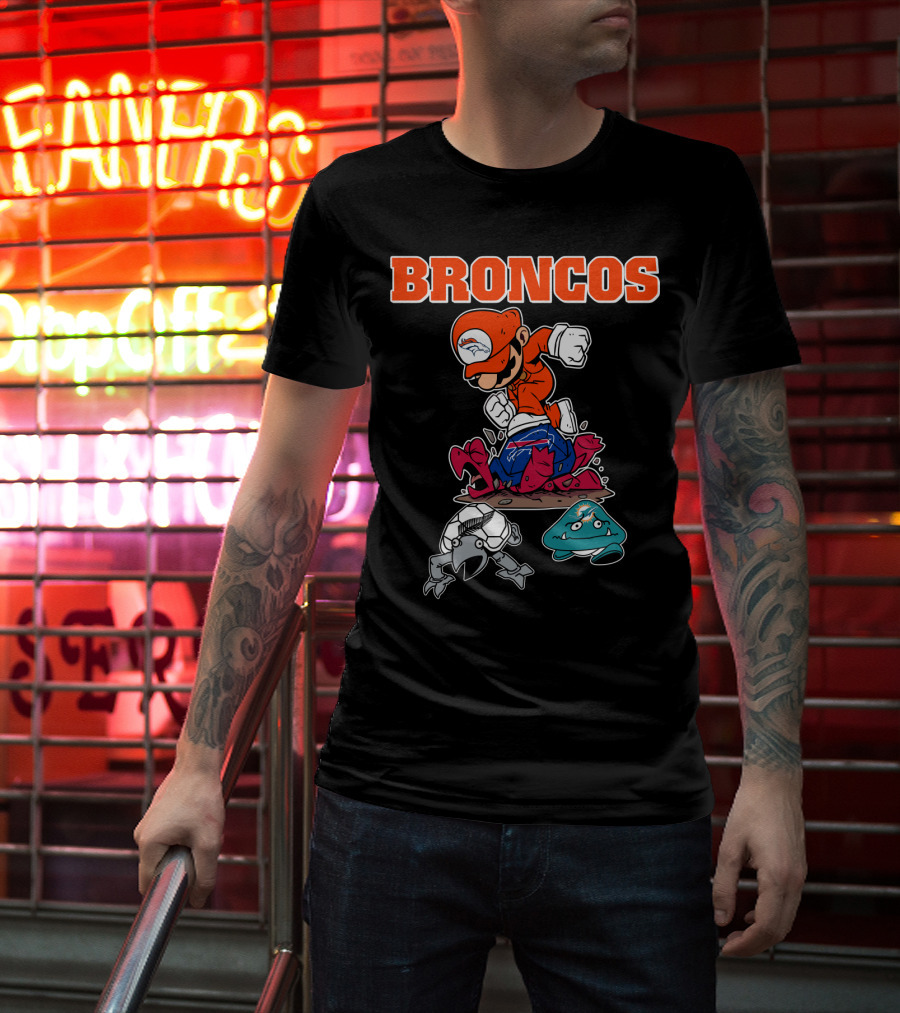 Broncos Denver Mario Jumping Over Enemies T-Shirt