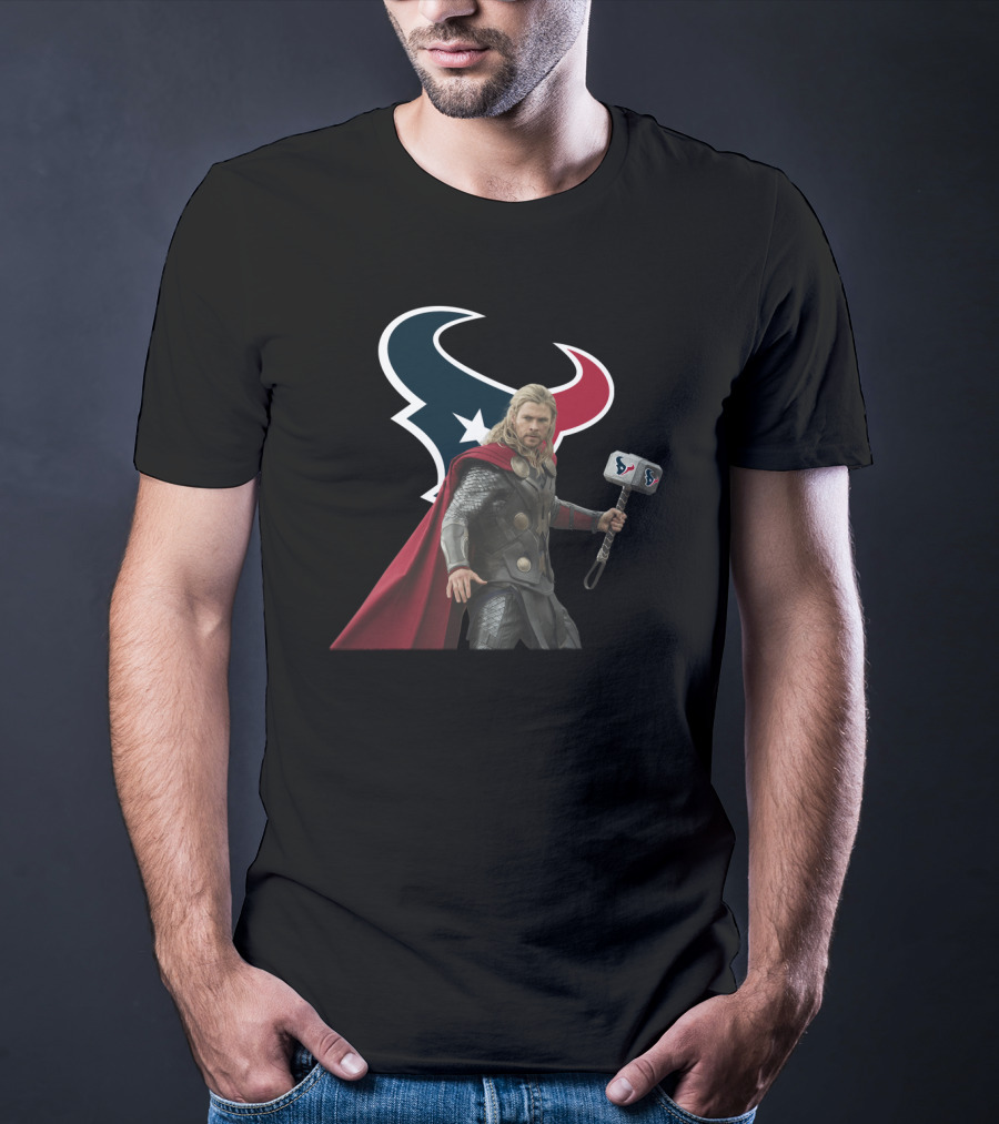 Houston Texans Thor Hammer Collaboration Marvel Crossover T-Shirt