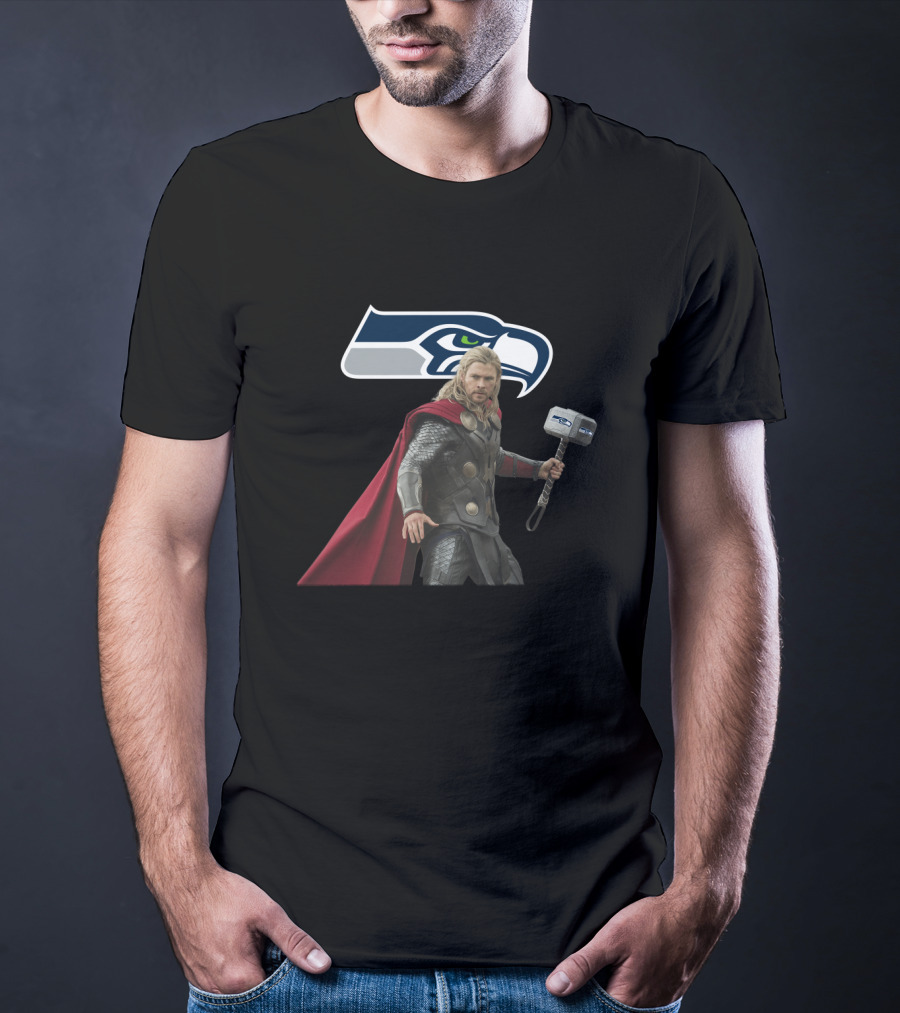 Seattle Seahawks Thor Crossover With Mjolnir And Nfl T-Shirt