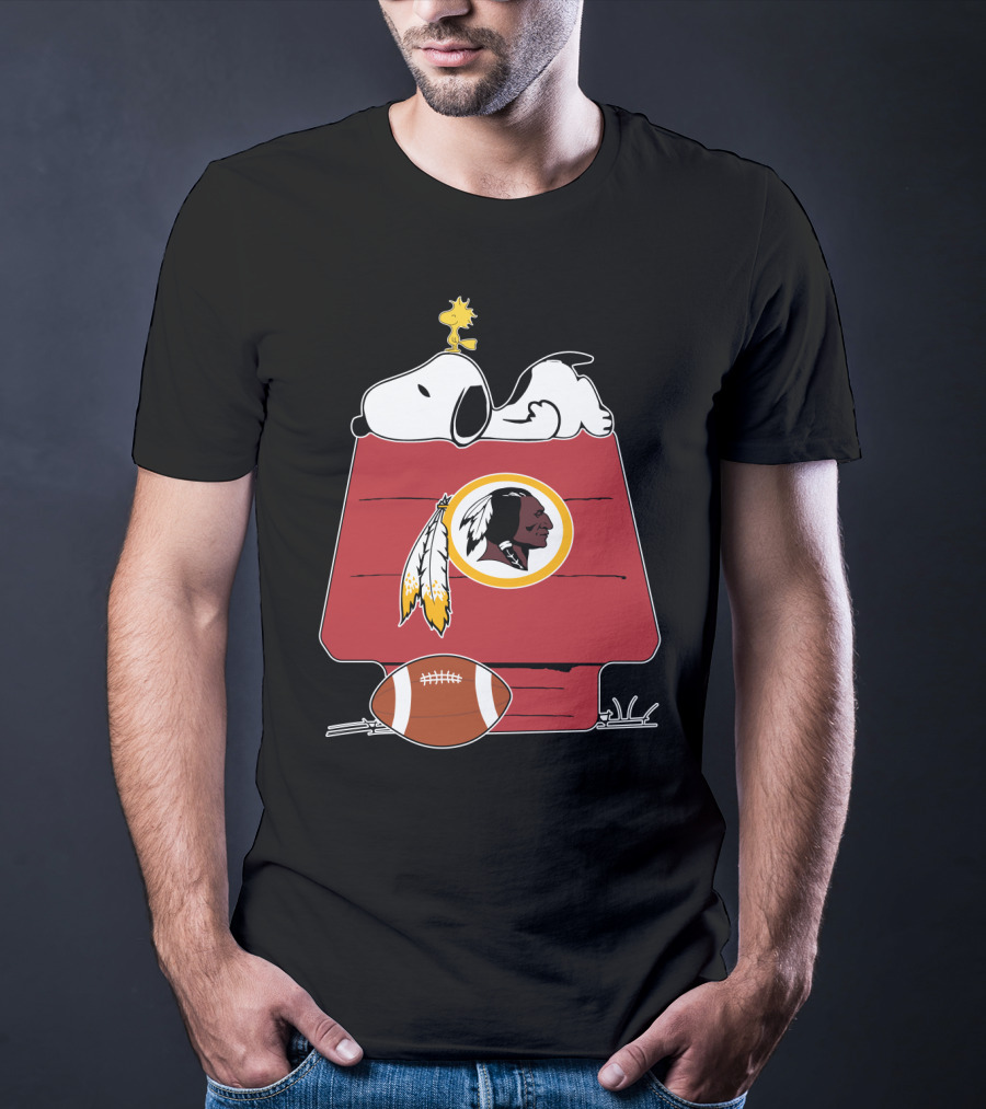 Snoopy And Woodstock With Washington Redskins Iconic Logo Football T-Shirt